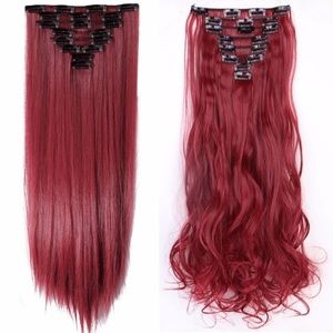 24" Curly Wavy #99J Wine Red Hair Extension A Set Of 8 Pieces 18 Clips